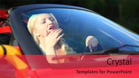  Presentation with woman sport - Presentation design consisting of road buggy - blonde pretty woman sits background and a red colored foreground