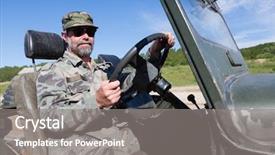  Presentation with self driving car - Audience pleasing presentation design consisting of road buggy - middle aged driver is driving backdrop and a  colored foreground
