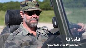  Presentation with driving - Presentation theme featuring road buggy - middle aged driver is driving background and a  colored foreground