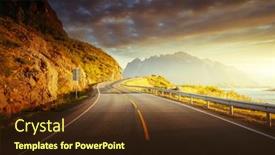  Presentation with sunrise - Amazing PPT theme having road-by-the-sea backdrop and a tawny brown colored foreground