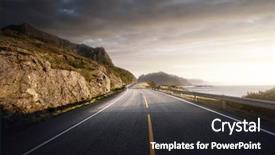  Presentation with sunrise - PPT layouts with road by the sea in sunrise time lofoten island norway background and a dark gray colored foreground