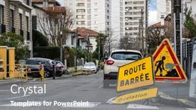 Presentation with road signs - Presentation design featuring road-closed-diversion-and-road background and a gray colored foreground