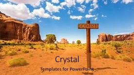  Presentation with monuments - Beautiful PPT theme featuring road closed sign in monuments valley backdrop and a gold colored foreground