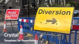  Presentation with road signs - PPT theme consisting of road closed temporary road work background and a ocean colored foreground