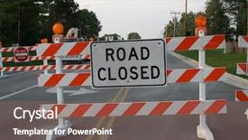  Presentation with closed - Colorful slides enhanced with road closed backdrop and a violet colored foreground