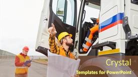  Presentation with construction materials - PPT theme consisting of road-construction-foreman-talks background and a tawny brown colored foreground