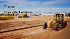  Presentation with industrial zone - Cool new PPT layouts with road construction - heavy duty machinery in industrial backdrop and a light blue colored foreground