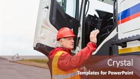  Presentation with truck driver - Slide deck featuring road-construction-worker-talks background and a tawny brown colored foreground