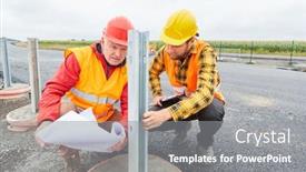  Presentation with road construction - Presentation design with road-construction-workers-inspect-construction background and a gray colored foreground