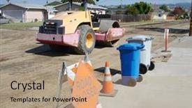  Presentation with road construction - Presentation theme with road construction background and a coral colored foreground