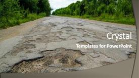  Presentation with asphalt road - Cool new PPT theme with road cracked asphalt with potholes backdrop and a gray colored foreground