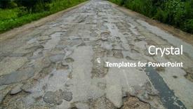  Presentation with bad - Colorful slides enhanced with road cracked asphalt with potholes backdrop and a gray colored foreground