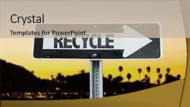  Presentation with recycle glass waste for recycling - Slide set consisting of road design recycling environment - recycle direction sign with sunset background and a soft green colored foreground