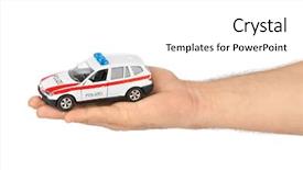  Presentation with policia lights of police car - Amazing PPT layouts having road detection - hand with toy police car backdrop and a white colored foreground