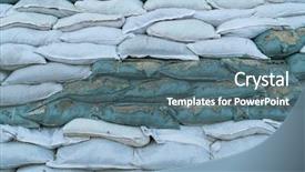  Presentation with flood protection - Theme consisting of road drainage - flood protection sandbag background and a ocean colored foreground