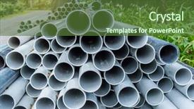  Presentation with pvc - Amazing PPT layouts having road drainage - pvc pipes stacked in construction backdrop and a  colored foreground