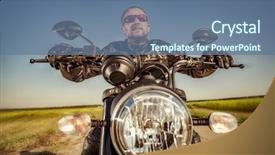  Presentation with man riding big bike motor - Colorful PPT theme enhanced with road filter applied in post backdrop and a ocean colored foreground