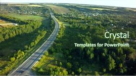  Presentation with green nature - PPT layouts having road for cars aerial view background and a tawny brown colored foreground