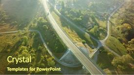  Presentation with green nature - Colorful presentation design enhanced with road for cars aerial view backdrop and a tawny brown colored foreground