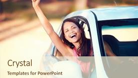  Presentation with drivers - Amazing slide set having road free - happy woman waving from drivers backdrop and a cream colored foreground