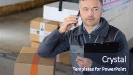  Presentation with fuel tanker - PPT theme featuring road fuel tanker - delivery man phoning before leaving background and a  colored foreground