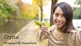  Presentation with ginkgo - PPT theme with this lovely landscape captures - woman taking selfie and showing background and a coral colored foreground