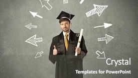  Presentation with student - Presentation design enhanced with road graduation - young graduate student with hand background and a  colored foreground