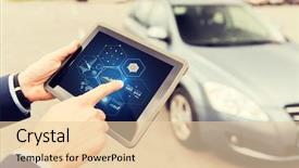  Presentation with diagnostics - Presentation theme featuring road graph - vehicle technology diagnostics and people background and a lemonade colored foreground