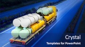  Presentation with tanker truck - Presentation theme featuring road hazard - tanker truck on the highway background and a navy blue colored foreground