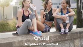  Presentation with girls running - PPT layouts consisting of road health - group of athletic girls talking background and a gray colored foreground