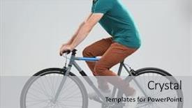  Presentation with bicycle - Amazing PPT theme having road health - handsome young man riding bicycle backdrop and a light gray colored foreground