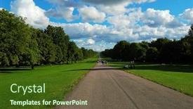  Presentation with walk - Audience pleasing slides consisting of road-in-a-park-known backdrop and a tawny brown colored foreground