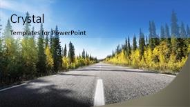 Presentation with forest road - Beautiful presentation theme featuring road in autumn forest sweden backdrop and a light blue colored foreground