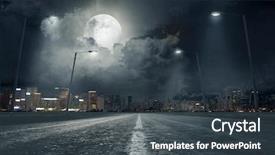  Presentation with city night - Slide set featuring road in city at night background and a ocean colored foreground