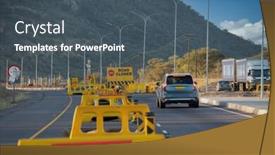  Presentation with road yellow - Cool new PPT theme with road-in-construction-yellow-barrier backdrop and a ocean colored foreground