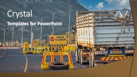  Presentation with road yellow - Presentation design with road-in-construction-yellow-barrier background and a ocean colored foreground