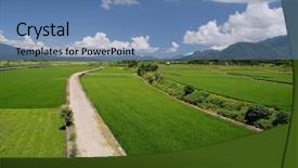  Presentation with asia - Cool new presentation theme with rice field way - road in countryside over green backdrop and a teal colored foreground