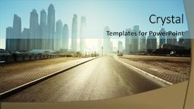  Presentation with emirates - Beautiful PPT theme featuring road in dubai united arab backdrop and a light blue colored foreground