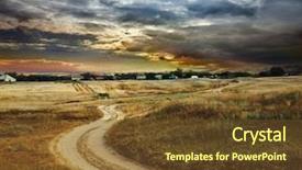 Presentation with stormy sky and dark clouds - Presentation theme having road in field and stormy background and a tawny brown colored foreground