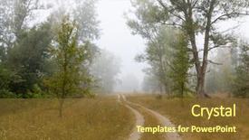  Presentation with foggy forest - Presentation theme featuring road in morning foggy forest background and a tawny brown colored foreground