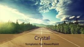  Presentation with green mountains - Colorful PPT theme enhanced with road in mountains backdrop and a gold colored foreground