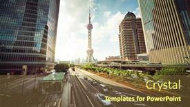  Presentation with financial center - Cool new presentation theme with road-in-shanghai-lujiazui-financial backdrop and a tawny brown colored foreground