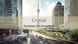  Presentation with financial center - Cool new presentation theme with road-in-shanghai-lujiazui-financial backdrop and a mint green colored foreground