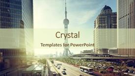  Presentation with financial center - Colorful slide set enhanced with road in shanghai lujiazui financial backdrop and a soft green colored foreground