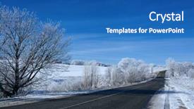  Presentation with forest road - Beautiful PPT layouts featuring road in snow forest under blue sky backdrop and a teal colored foreground