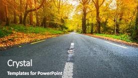  Presentation with fork road - Audience pleasing slide deck consisting of road in the autumnal forest backdrop and a gray colored foreground