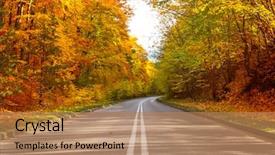  Presentation with forest road - PPT theme featuring road in the autumnal forest background and a coral colored foreground