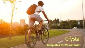  Presentation with cycling - Beautiful presentation theme featuring road in the evening city backdrop and a tawny brown colored foreground