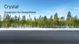  Presentation with winter evergreen forest - Colorful PPT theme enhanced with road in winter forest backdrop and a light blue colored foreground