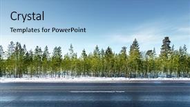  Presentation with winter forest - Beautiful slide set featuring road in winter forest backdrop and a light blue colored foreground
